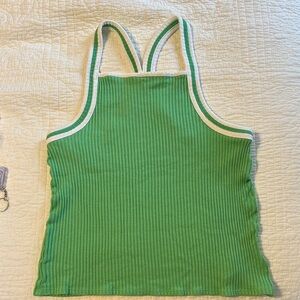 Anthropologie Green Ribbed Tank Top with White Trim